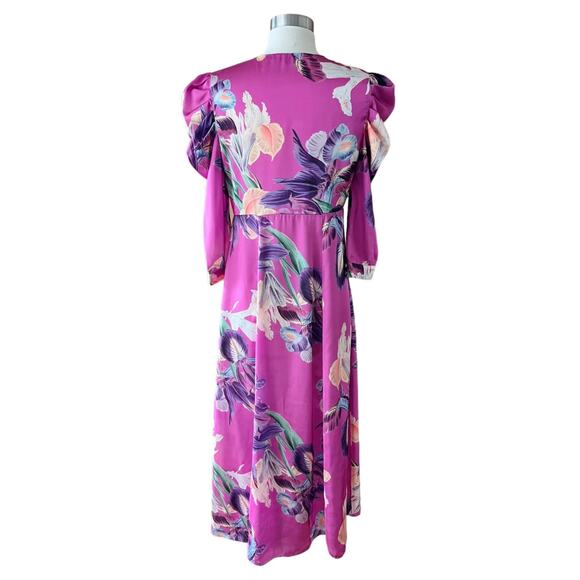 PATBO Grace Floral Dress Satin Puff Sleeve Midi Button Down Influencer US 6 - Picture 12 of 14
